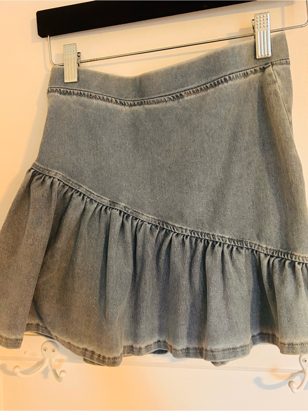 H&M Light Blue Asymmetrical Ruffle Denim Skirt